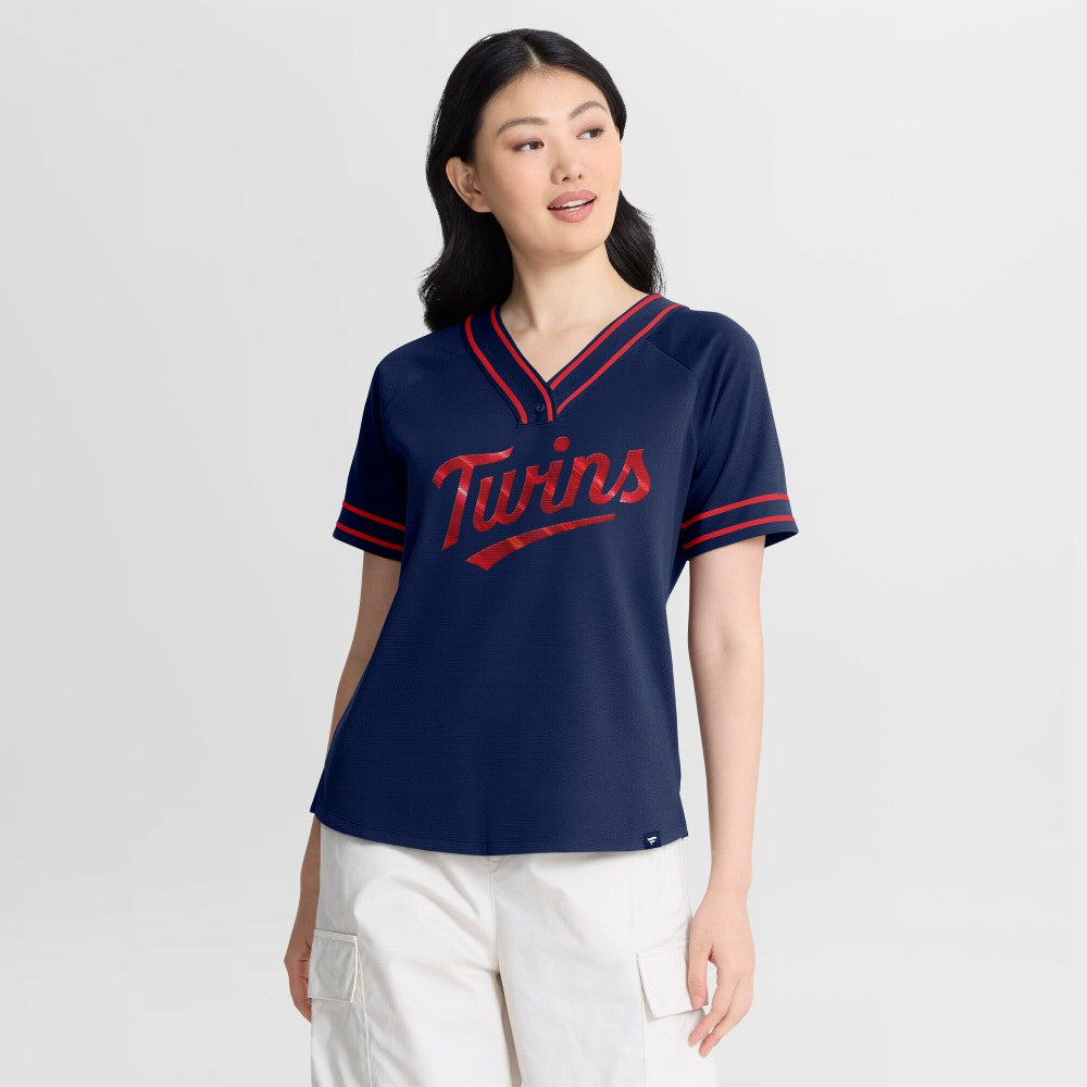 Minnesota Twins Fanatics Women's Diva Race Ahead Raglan V-Neck T-Shirt - MLB T-shirts