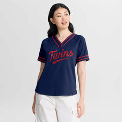 Minnesota Twins Fanatics Women's Diva Race Ahead Raglan V-Neck T-Shirt - MLB T-shirts