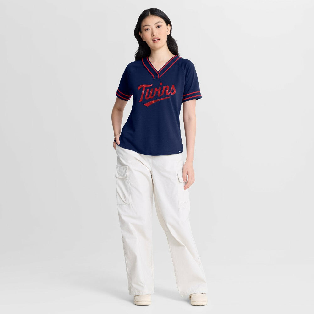 Minnesota Twins Fanatics Women's Diva Race Ahead Raglan V-Neck T-Shirt - MLB T-shirts