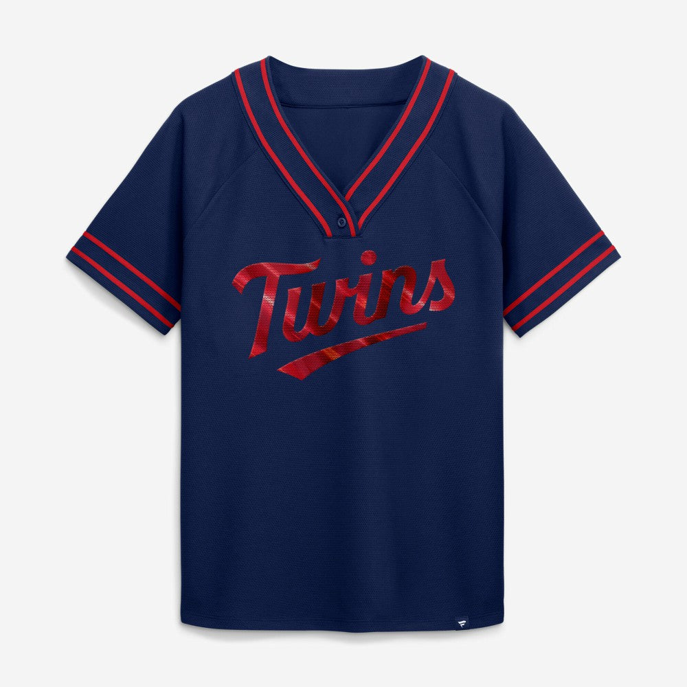 Minnesota Twins Fanatics Women's Diva Race Ahead Raglan V-Neck T-Shirt - MLB T-shirts