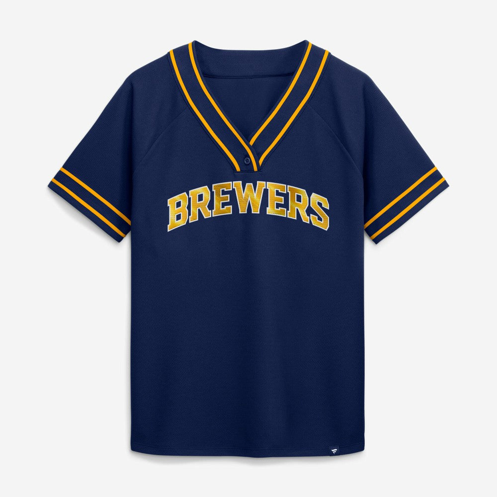 Milwaukee Brewers Fanatics Women's Diva Race Ahead Raglan V-Neck T-Shirt - MLB T-shirts