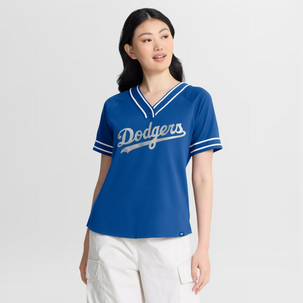 Los Angeles Dodgers Fanatics Women's Diva Race Ahead Raglan V-Neck T-Shirt - MLB T-shirts