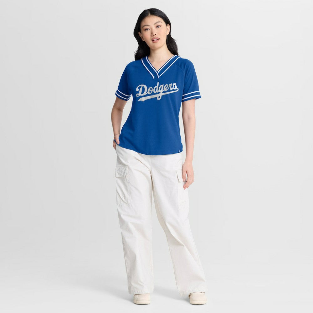 Los Angeles Dodgers Fanatics Women's Diva Race Ahead Raglan V-Neck T-Shirt - MLB T-shirts
