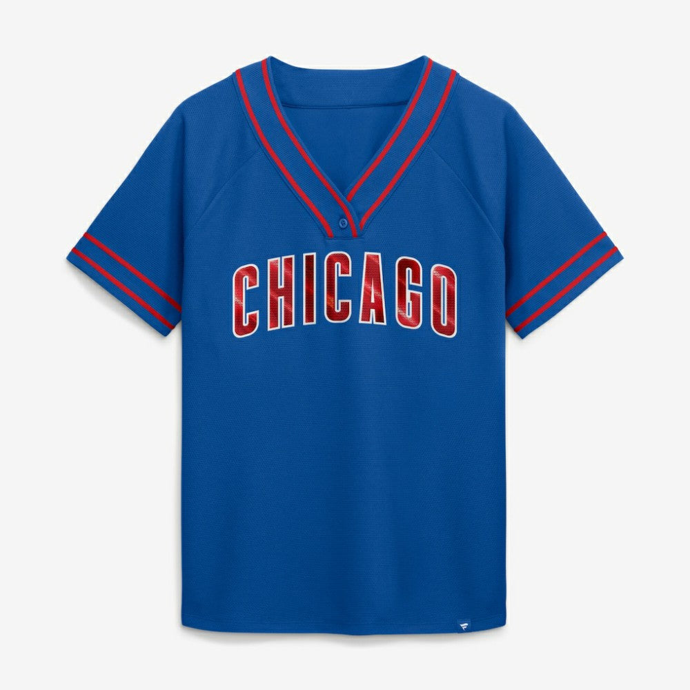 Chicago Cubs Fanatics Women's Diva Race Ahead Raglan V-Neck T-Shirt - MLB T-shirts