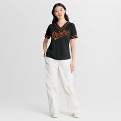 Baltimore Orioles Fanatics Women's Diva Race Ahead Raglan V-Neck T-Shirt - MLB T-shirts
