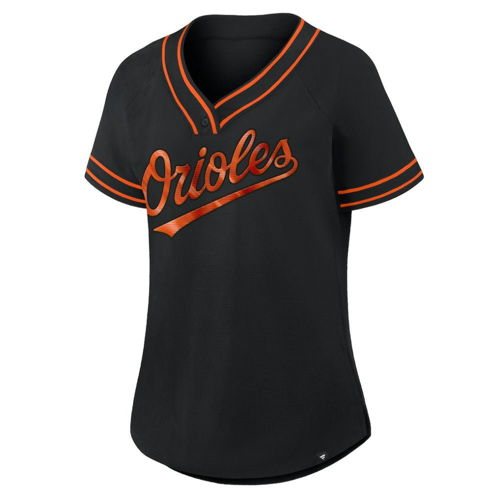 Baltimore Orioles Fanatics Women's Diva Race Ahead Raglan V-Neck T-Shirt - MLB T-shirts