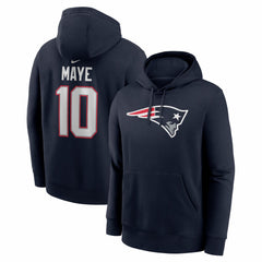 New England Patriots Drake Maye  Player Name & Number Fleece Hoodie | NFL Discount