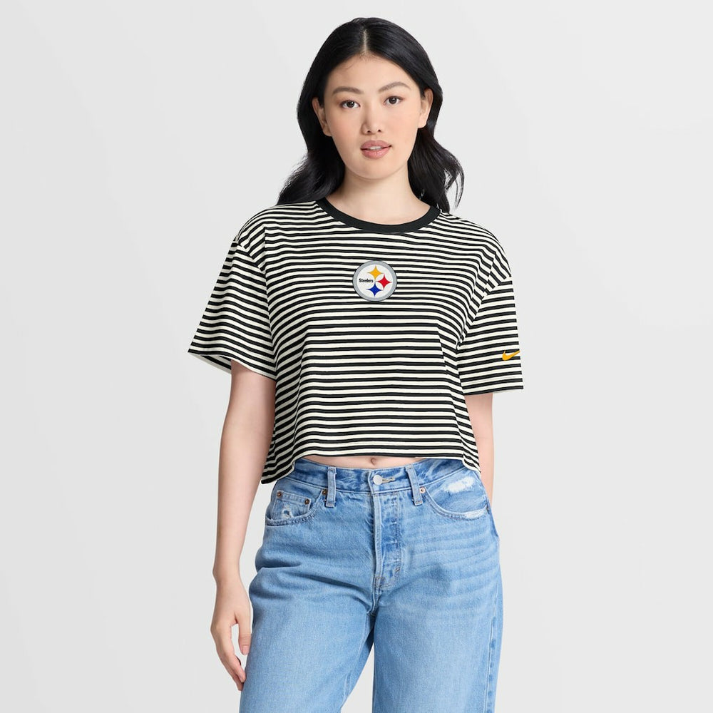 Pittsburgh Steelers Women's Striped Cropped T-Shirt | NFL Outlet