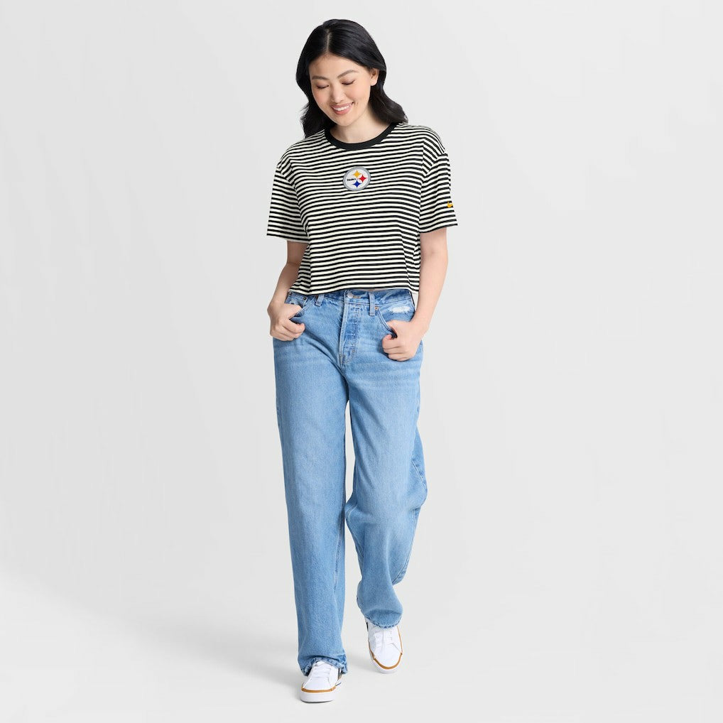 Pittsburgh Steelers Women's Striped Cropped T-Shirt | NFL Outlet