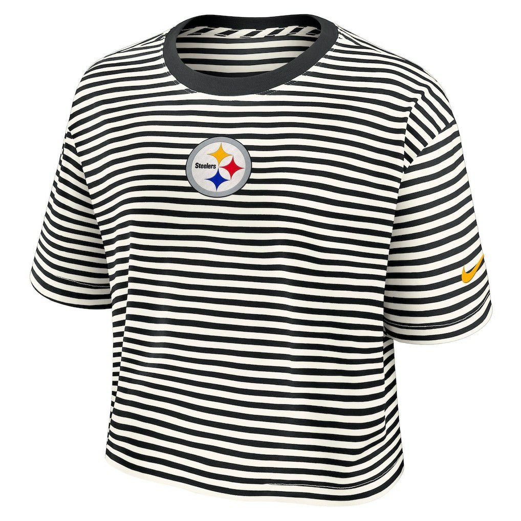 Pittsburgh Steelers Women's Striped Cropped T-Shirt | NFL Outlet