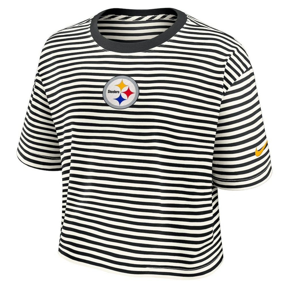 Pittsburgh Steelers Women's Striped Cropped T-Shirt | NFL Outlet