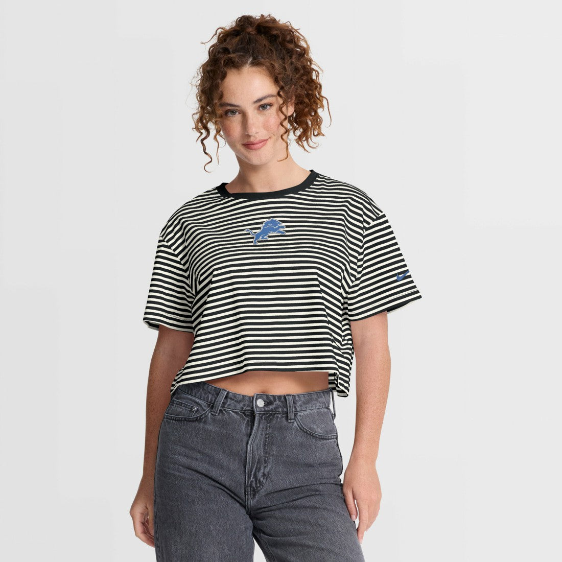 Detroit Lions Women's Striped Cropped T-Shirt | NFL Discount
