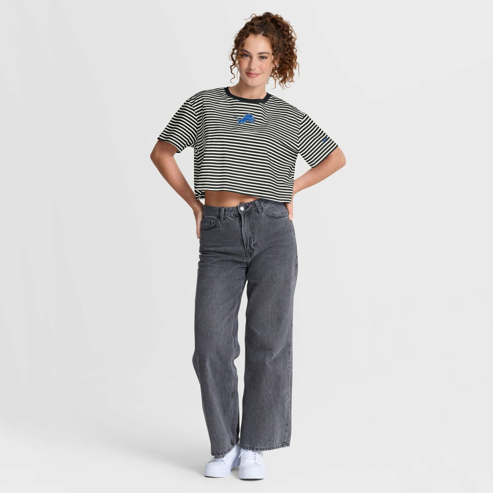 Detroit Lions Women's Striped Cropped T-Shirt | NFL Discount
