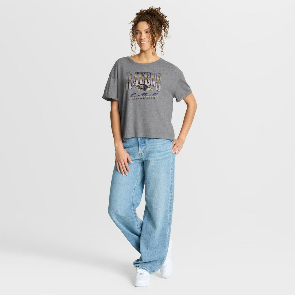 Baltimore Ravens Women's Overplayed Tribute Tri-Blend Boxy T-Shirt | NFL Outlet
