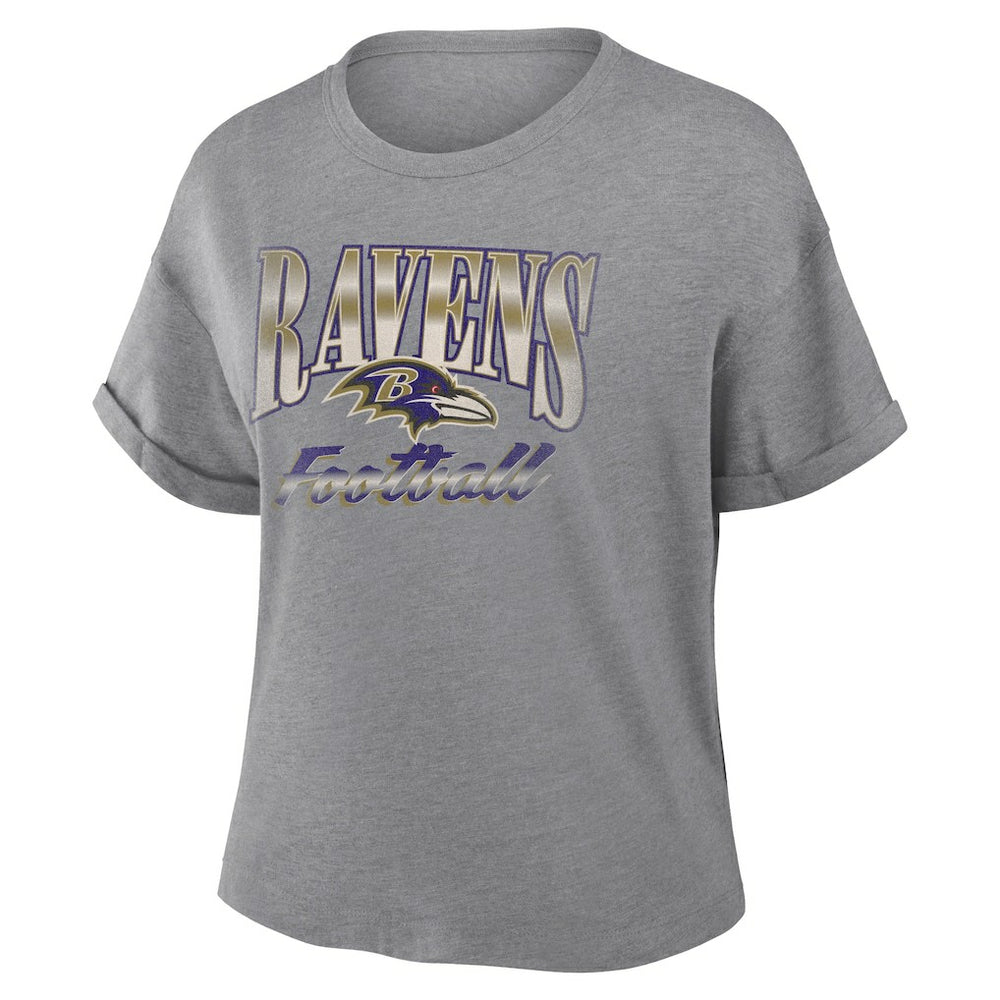 Baltimore Ravens Women's Overplayed Tribute Tri-Blend Boxy T-Shirt | NFL Outlet
