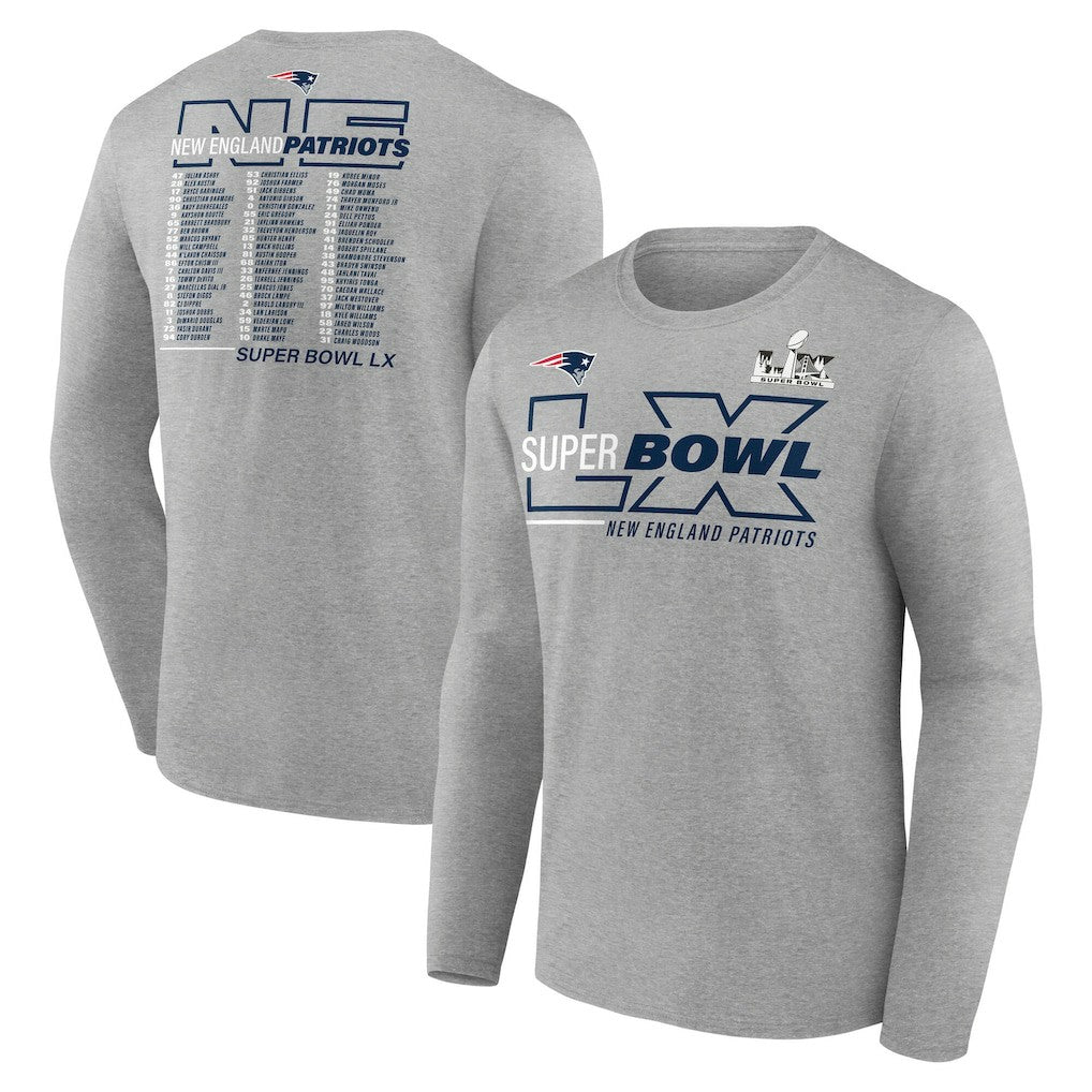 New England Patriots Super Bowl LX Roster Long Sleeve T-Shirt | NFL Outlet