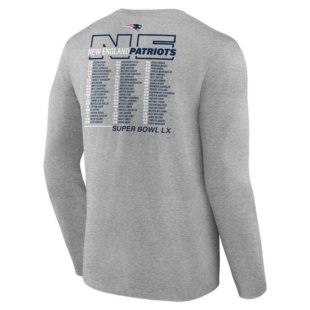 New England Patriots Super Bowl LX Roster Long Sleeve T-Shirt | NFL Outlet