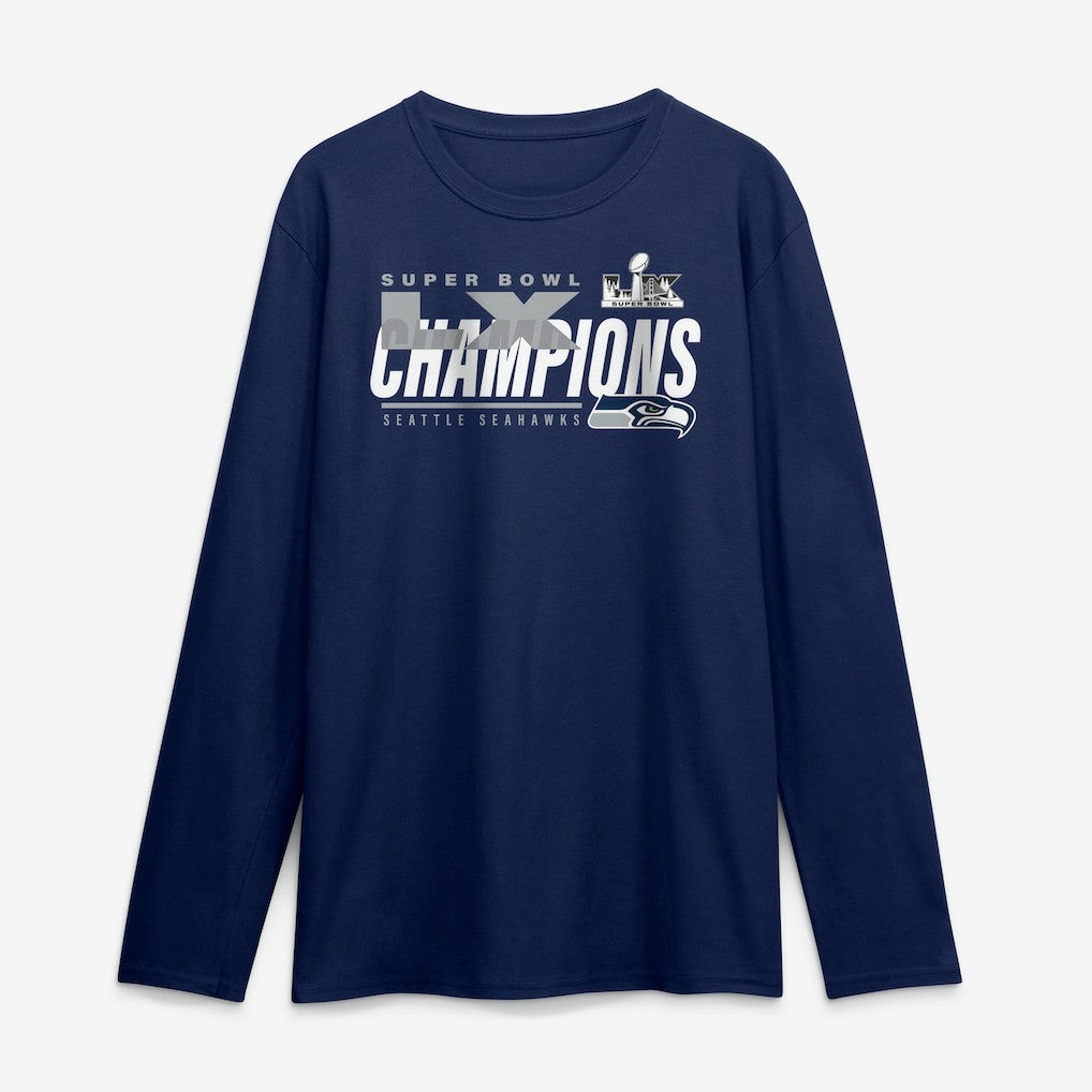 Seattle Seahawks Super Bowl LX Champions Iconic Victory Long Sleeve T-Shirt | NFL Discount
