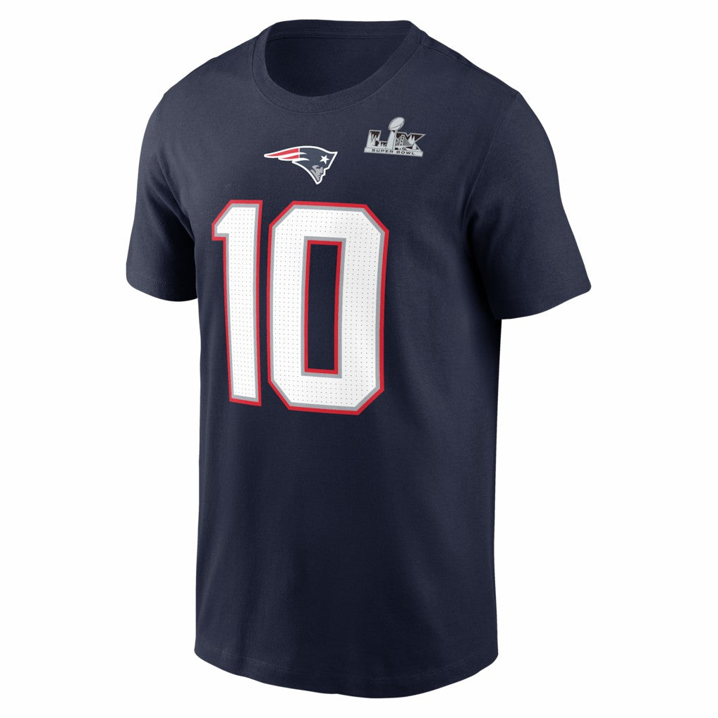 New England Patriots Drake Maye  Super Bowl LX Patch Name & Number T-Shirt | NFL On sale