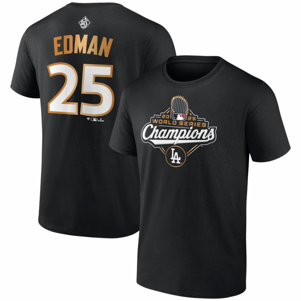 Tommy Edman Los Angeles Dodgers Fanatics 2025 World Series Champions Name & Number T-Shirt - MLB T-shirts