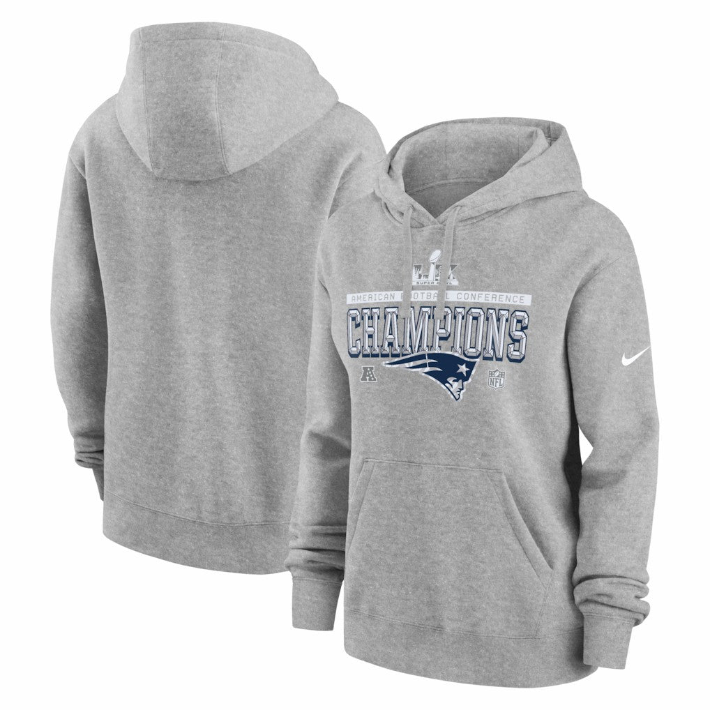 New England Patriots Women's 2025 AFC Champions Locker Room Trophy Collection Club Fleece Hoodie | NFL Hot