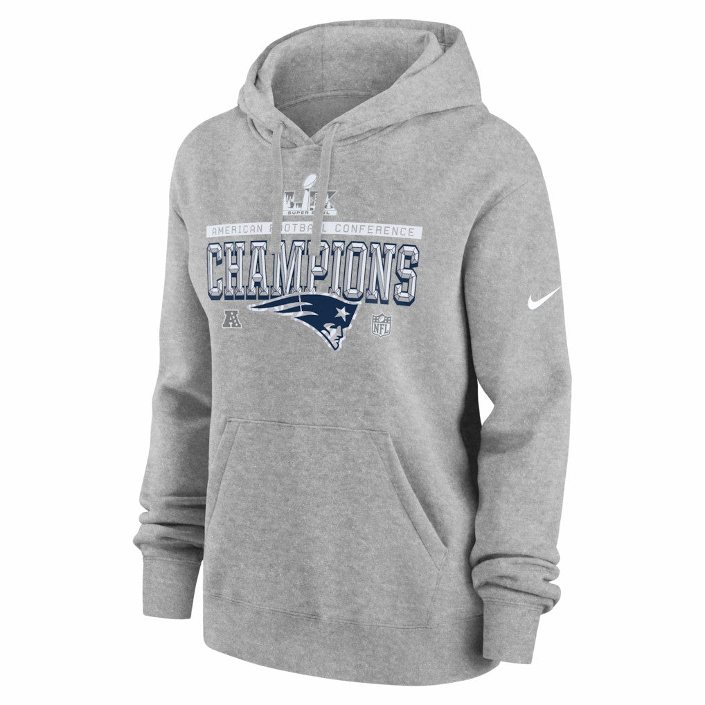 New England Patriots Women's 2025 AFC Champions Locker Room Trophy Collection Club Fleece Hoodie | NFL Hot