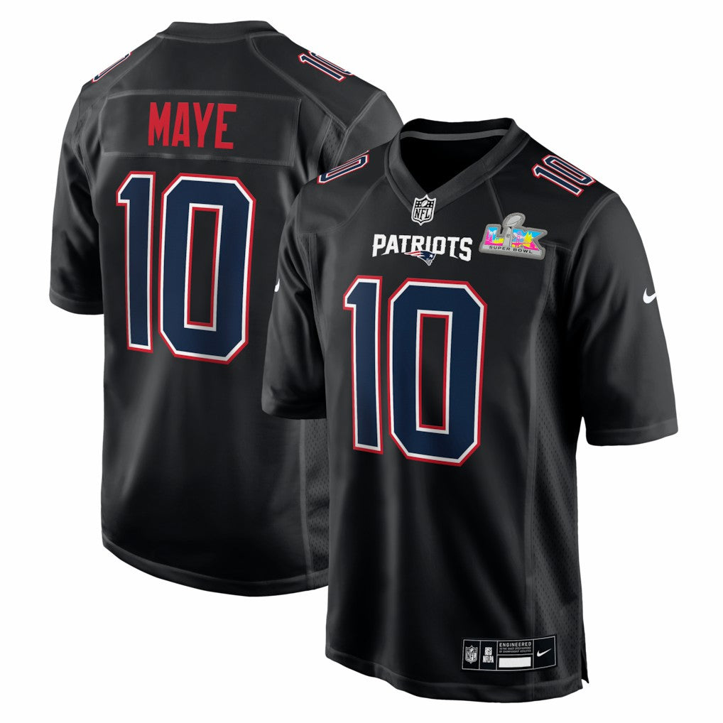 New England Patriots Drake Maye  Super Bowl LX Patch Carbon Fashion Game Jersey | NFL Outlet