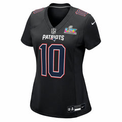 New England Patriots Drake Maye  Women's Super Bowl LX Patch Carbon Fashion Game Jersey | NFL Discount