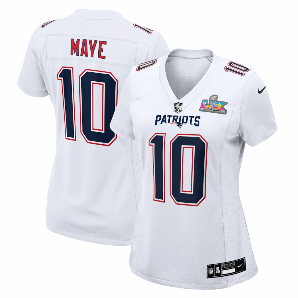 New England Patriots Drake Maye  Women's Super Bowl LX Patch Tundra Fashion Game Jersey | NFL Hot