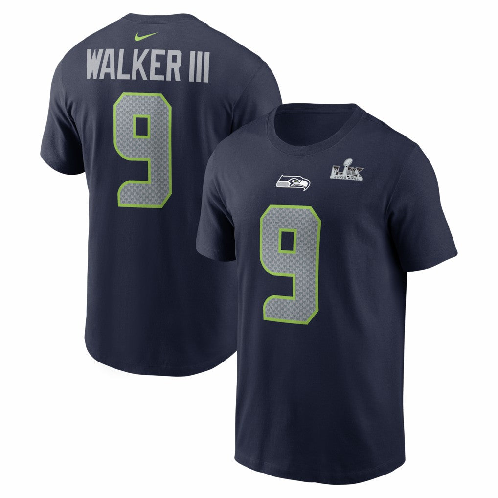 Seattle Seahawks Kenneth Walker III  Super Bowl LX Patch Name & Number T-Shirt | NFL On sale