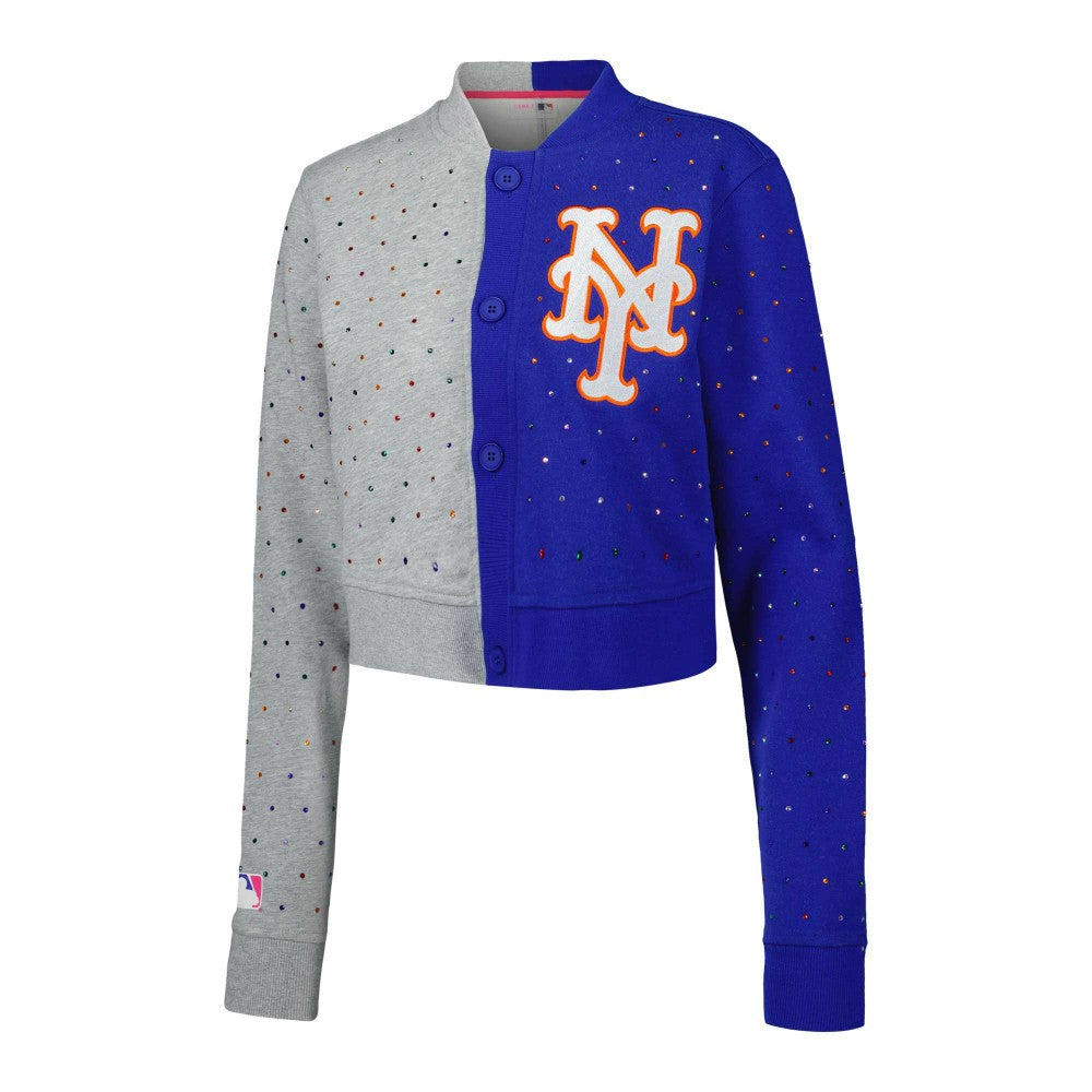 New York Mets Terez Women's Cropped Button-Up Cardigan - MLB