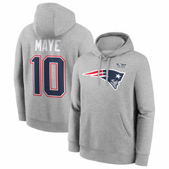 New England Patriots Drake Maye  Super Bowl LX Patch Name & Number Hoodie | NFL Outlet