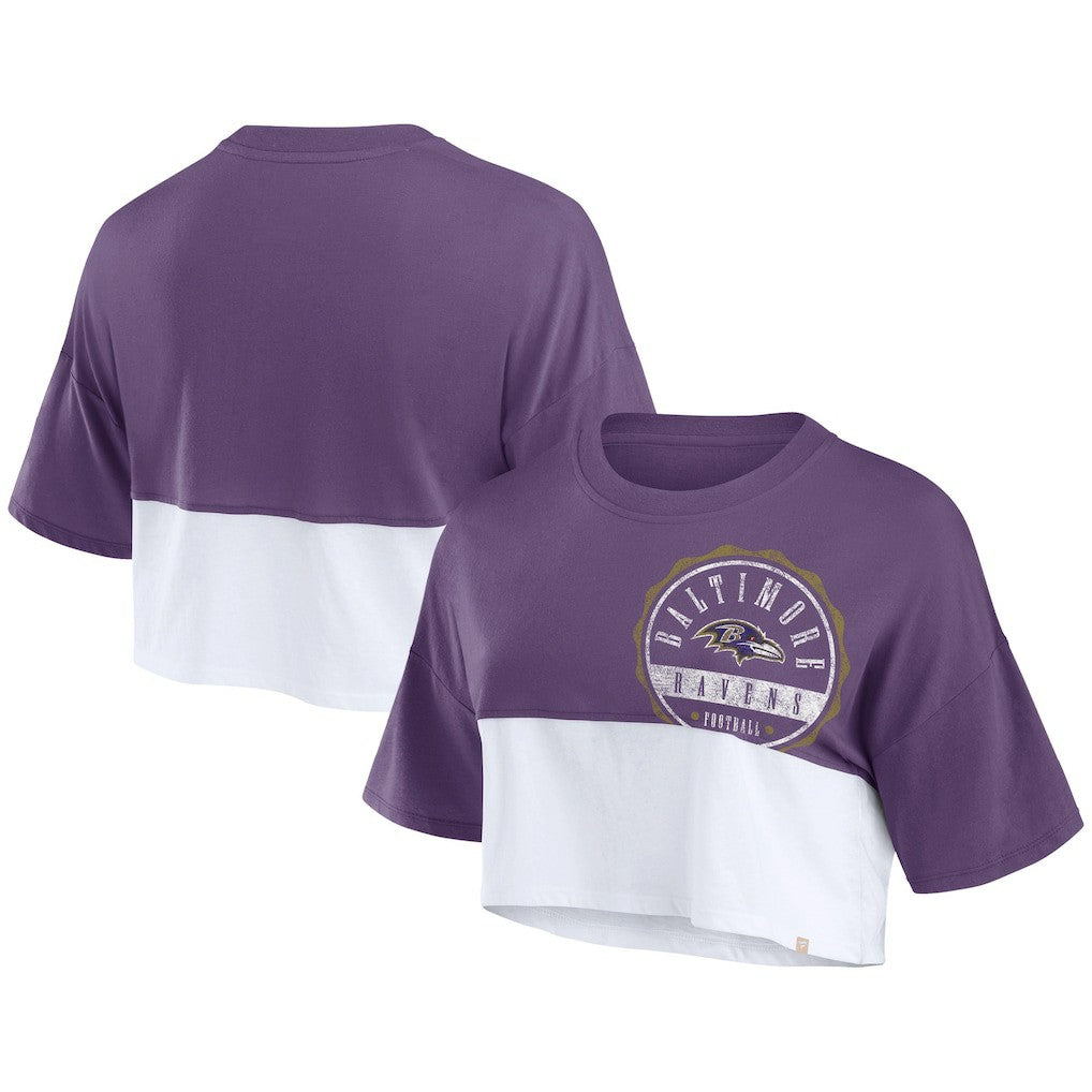 Baltimore Ravens Women's Boxy Color Split Cropped T-Shirt | NFL Outlet