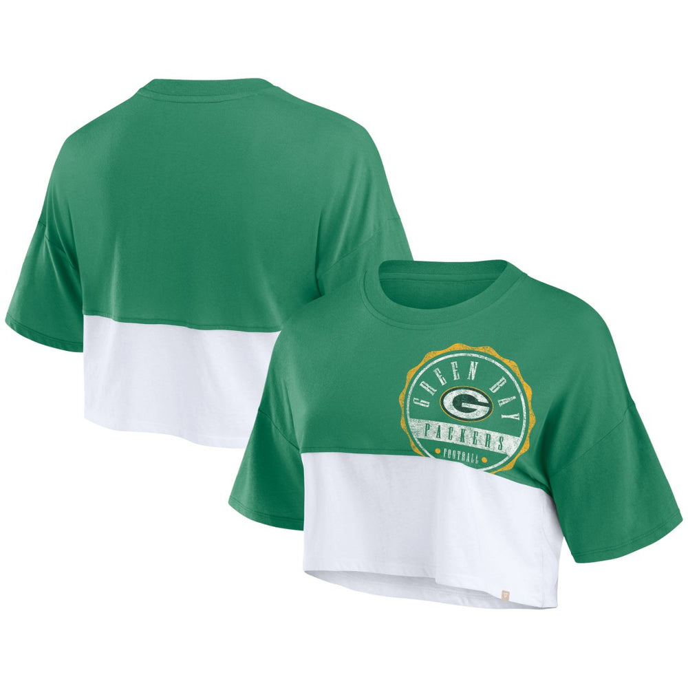Green Bay Packers Women's Boxy Color Split Cropped T-Shirt | NFL Discount