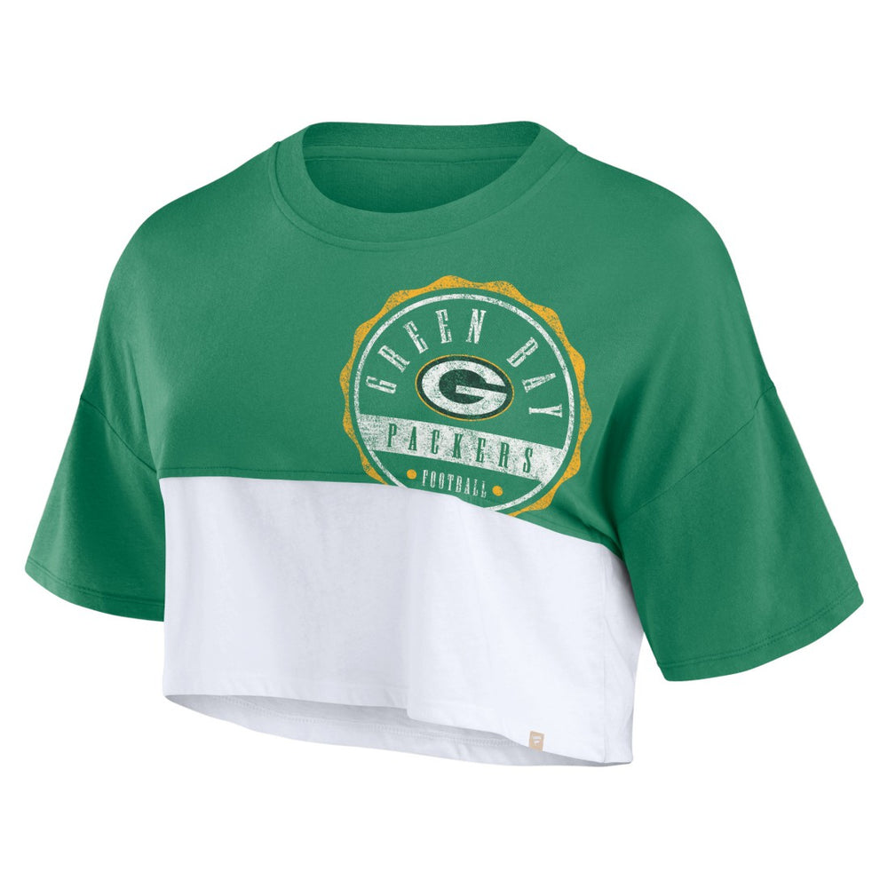 Green Bay Packers Women's Boxy Color Split Cropped T-Shirt | NFL Discount