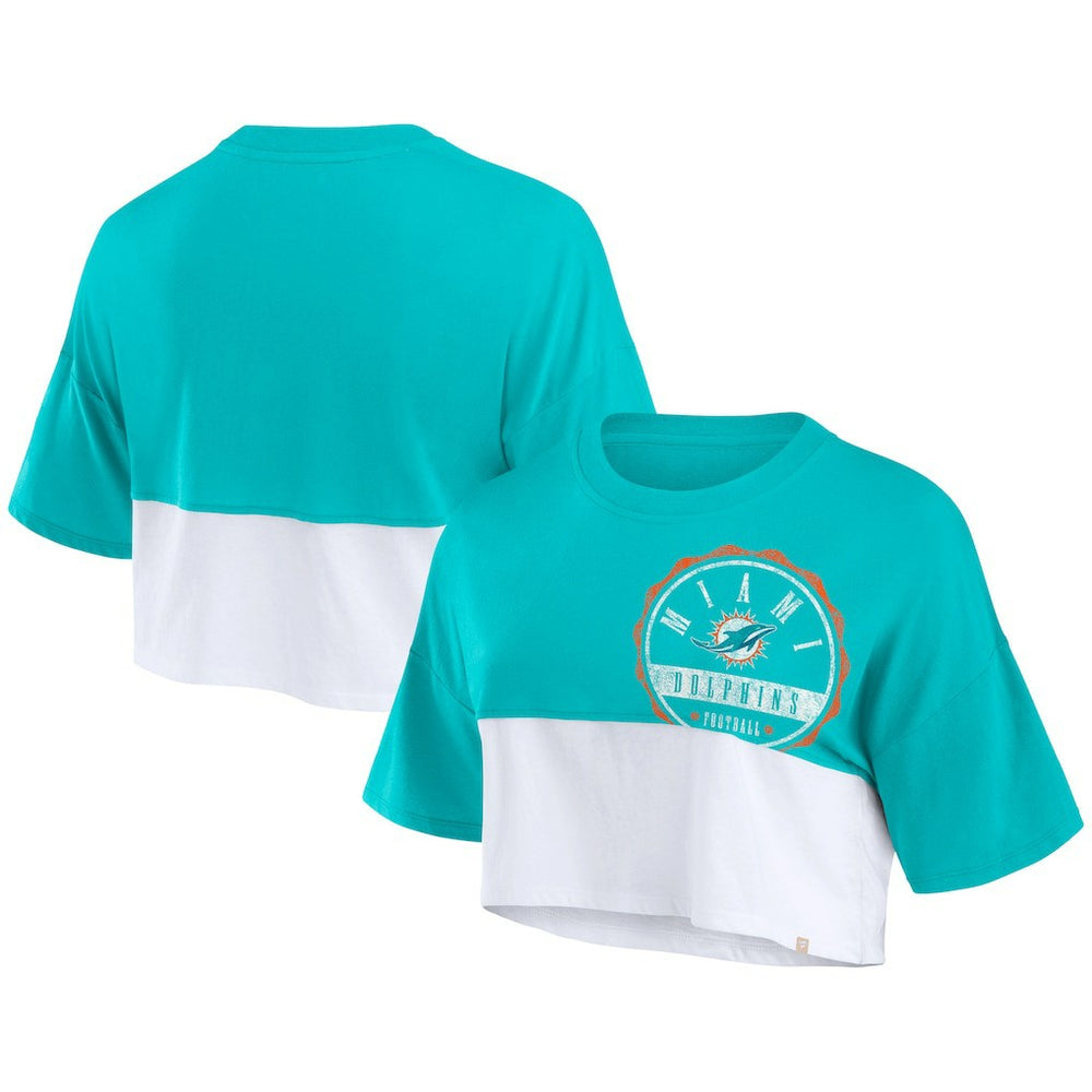 Miami Dolphins Women's Boxy Color Split Cropped T-Shirt | NFL New