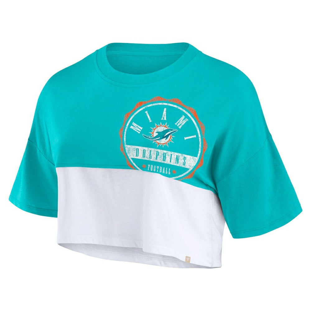 Miami Dolphins Women's Boxy Color Split Cropped T-Shirt | NFL New