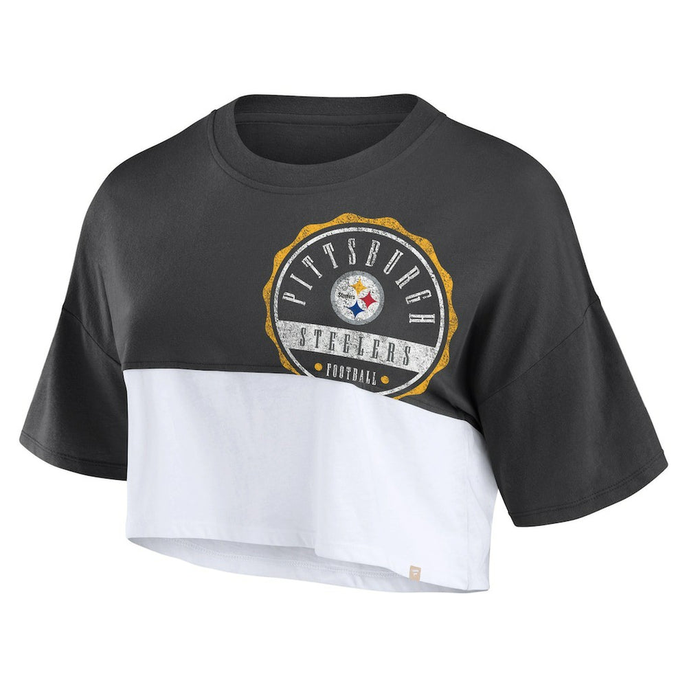 Pittsburgh Steelers Women's Boxy Color Split Cropped T-Shirt | NFL Discount