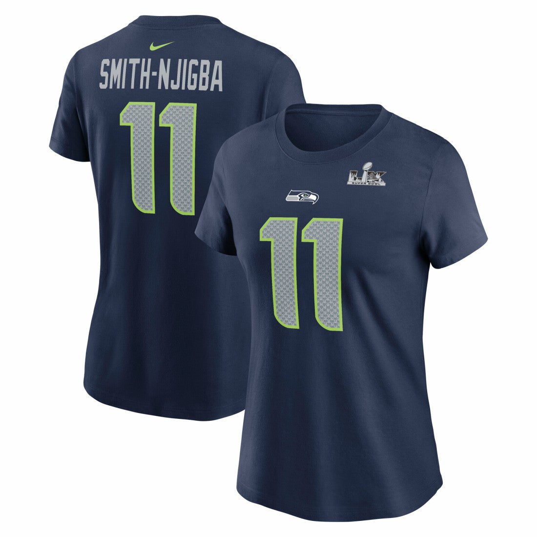 Seattle Seahawks Jaxon Smith-Njigba  Women's Super Bowl LX Patch Name & Number T-Shirt | NFL Outlet