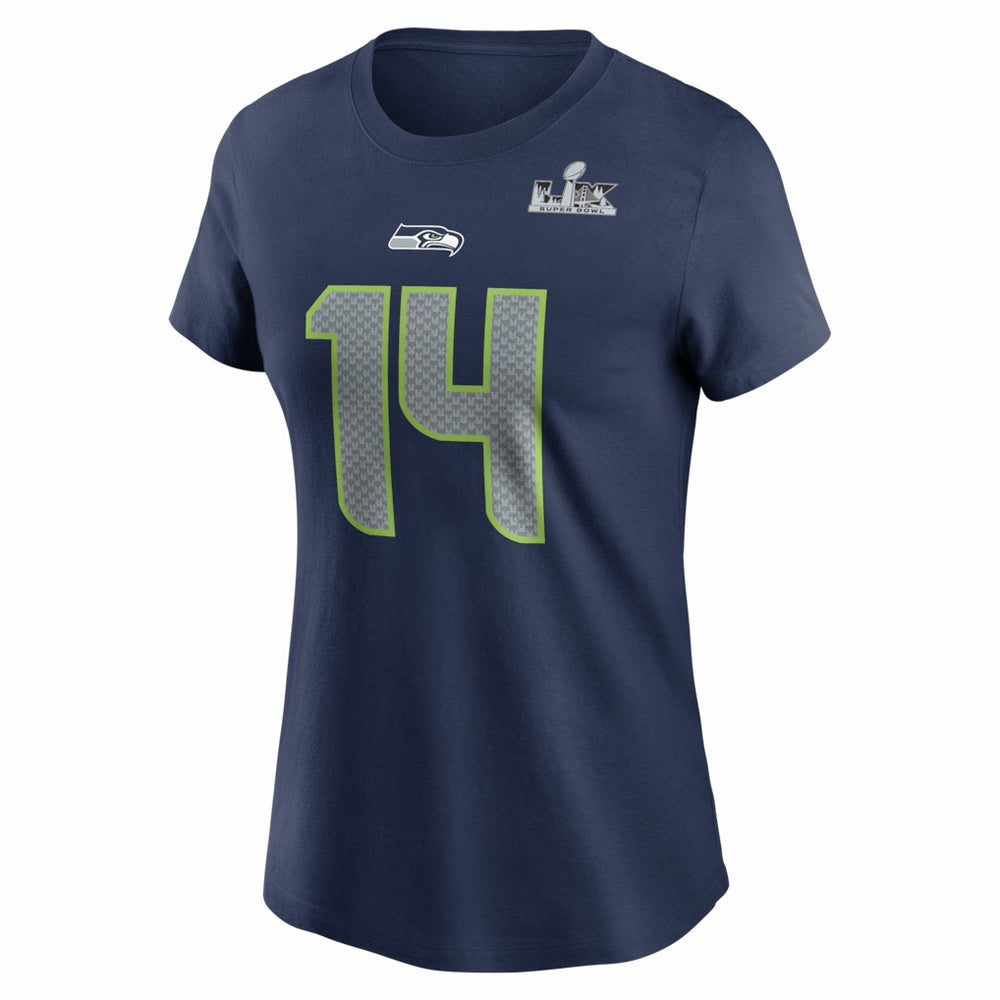 Seattle Seahawks Sam Darnold  Women's Super Bowl LX Patch Name & Number T-Shirt | NFL Outlet
