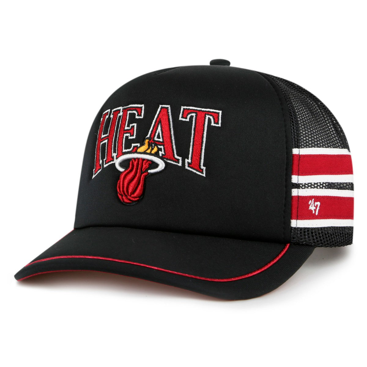 Black Miami Heat '47 Sidebrand Stripes Trucker Adjustable Hat | NBA