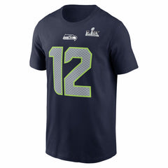 Seattle Seahawks 12s  Super Bowl LX Patch Name & Number T-Shirt | NFL Discount