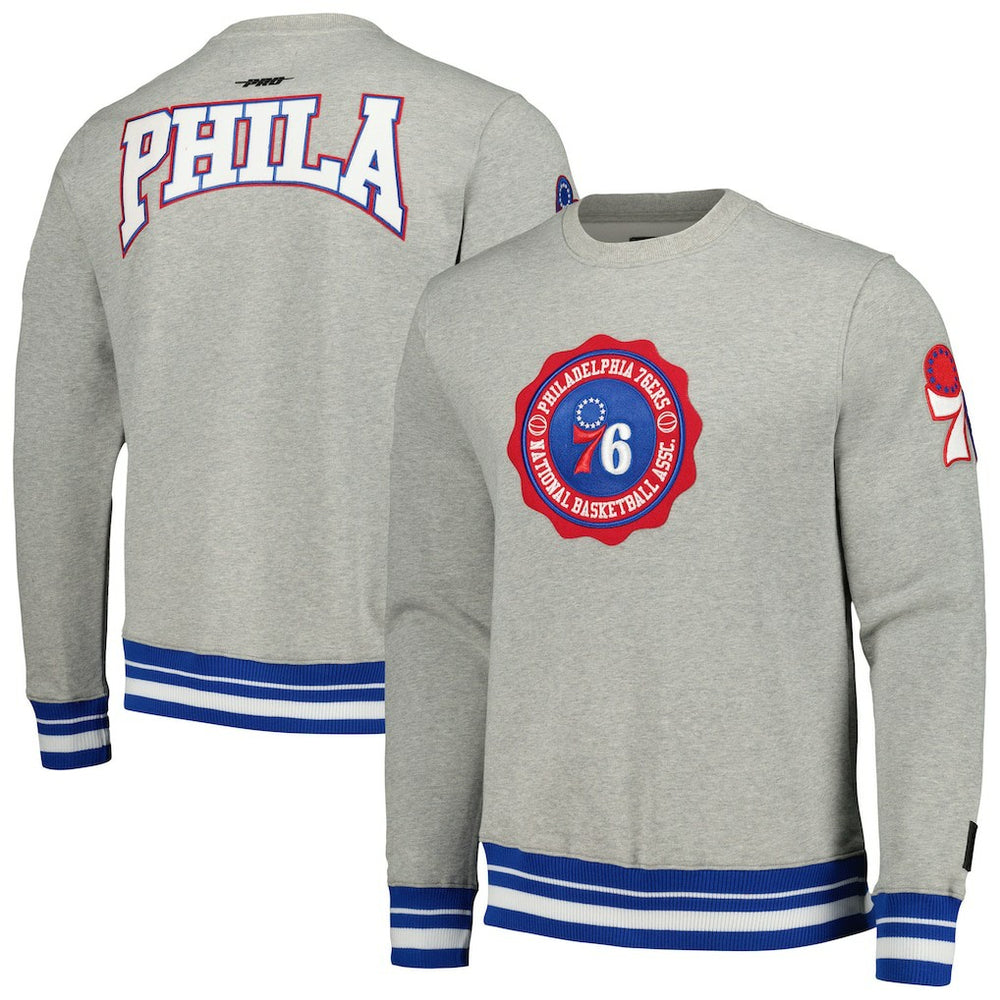 Heather Gray Philadelphia 76ers Pro Standard Crest Emblem Pullover Sweatshirt | NBA