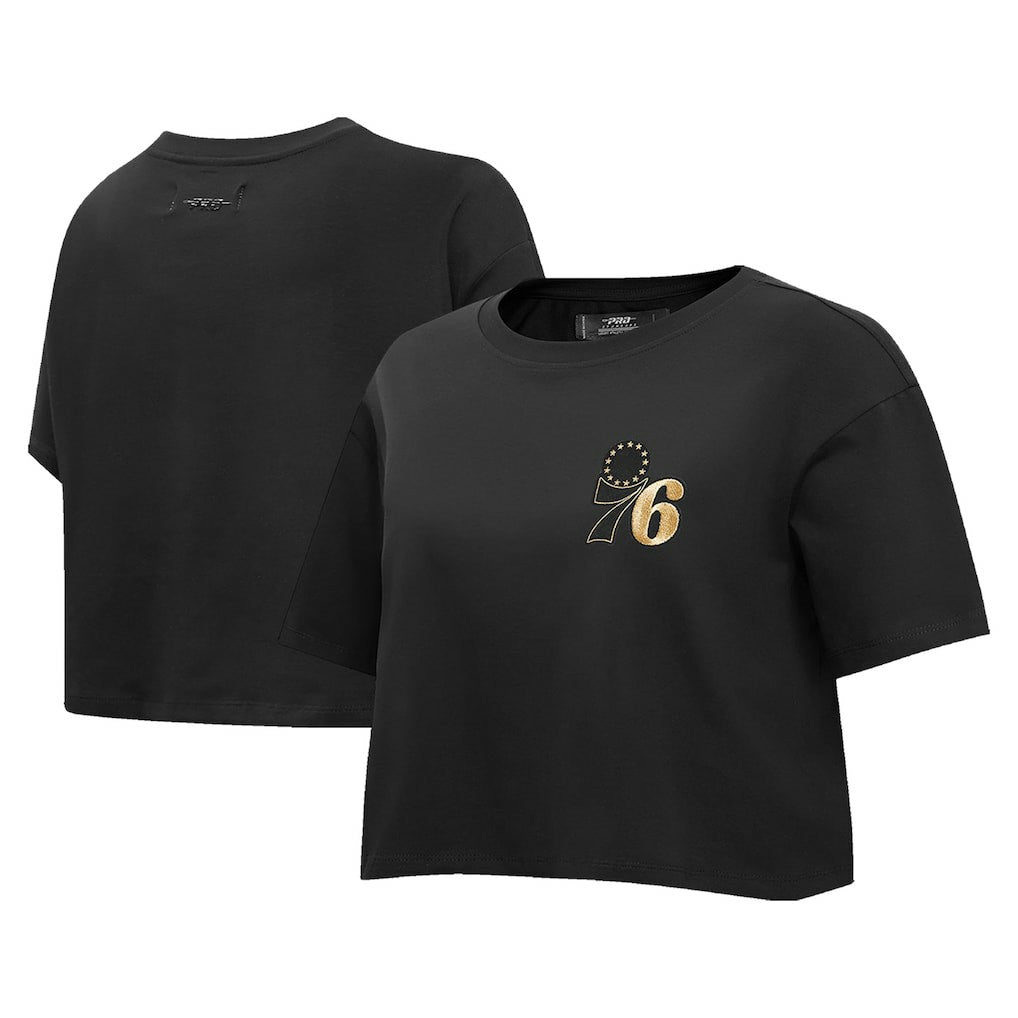 Black Philadelphia 76ers Pro Standard Women's Holiday Glam Boxy T-Shirt | NBA