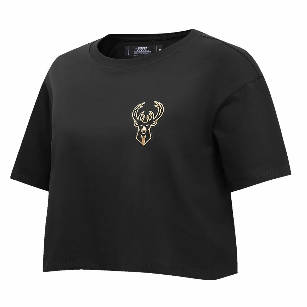Black Milwaukee Bucks Pro Standard Women's Holiday Glam Boxy T-Shirt | NBA
