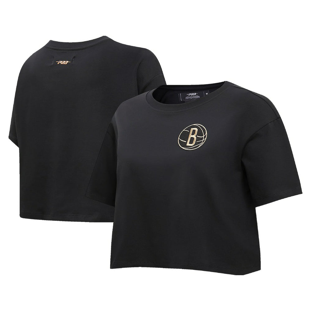 Black Brooklyn Nets Pro Standard Women's Holiday Glam Boxy T-Shirt | NBA