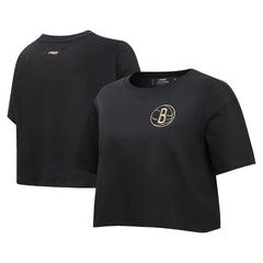 Black Brooklyn Nets Pro Standard Women's Holiday Glam Boxy T-Shirt | NBA