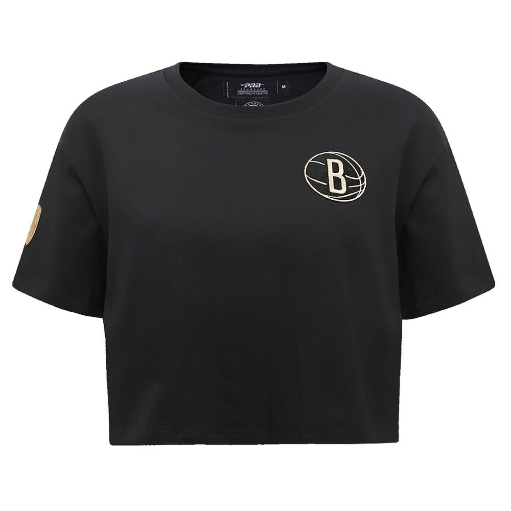 Black Brooklyn Nets Pro Standard Women's Holiday Glam Boxy T-Shirt | NBA