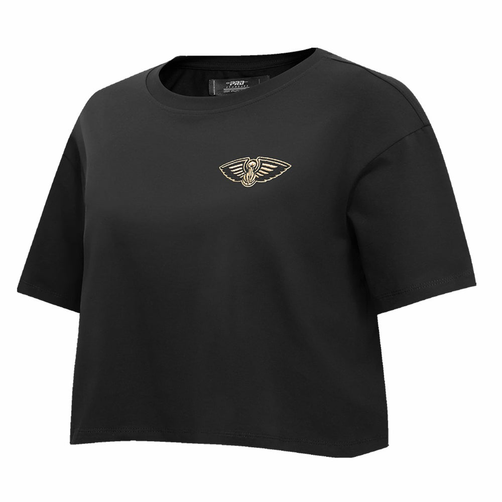Black New Orleans Pelicans Pro Standard Women's Holiday Glam Boxy T-Shirt | NBA