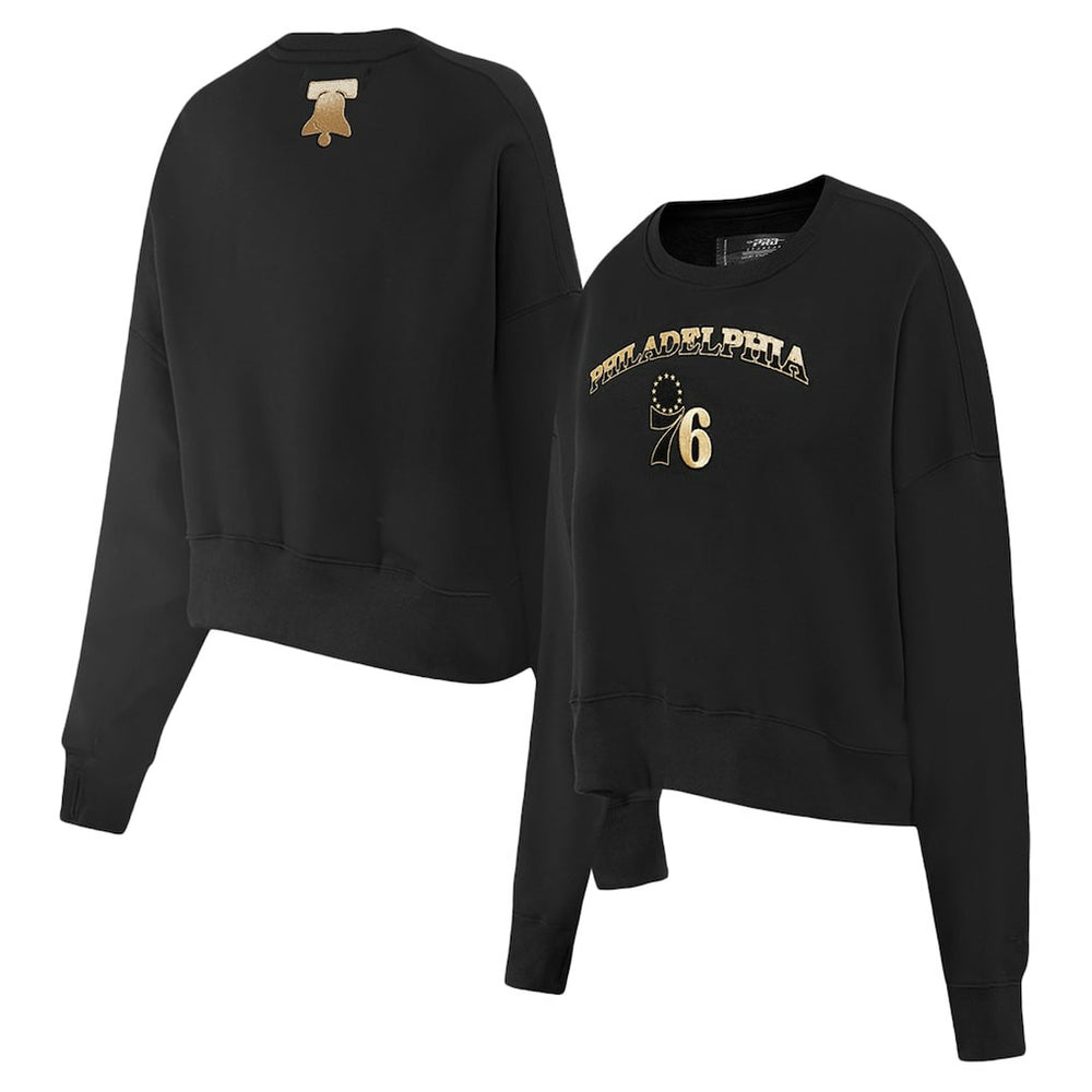 Black Philadelphia 76ers Pro Standard Women's Glam Cropped Pullover Sweatshirt - Black for sale | NBA